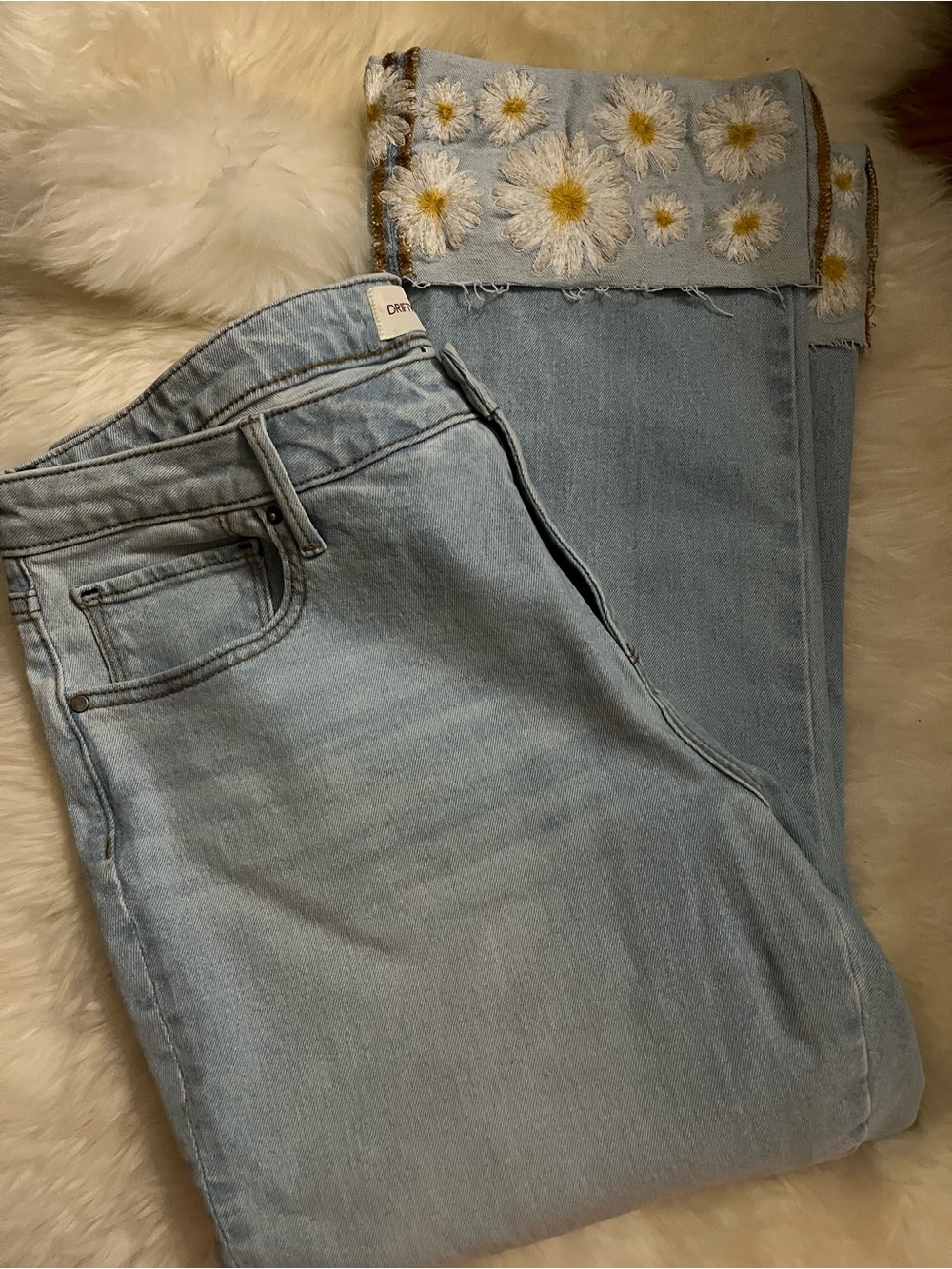 Driftwood Light Blue Women's Jeans with Daisy Embroidered Cuff